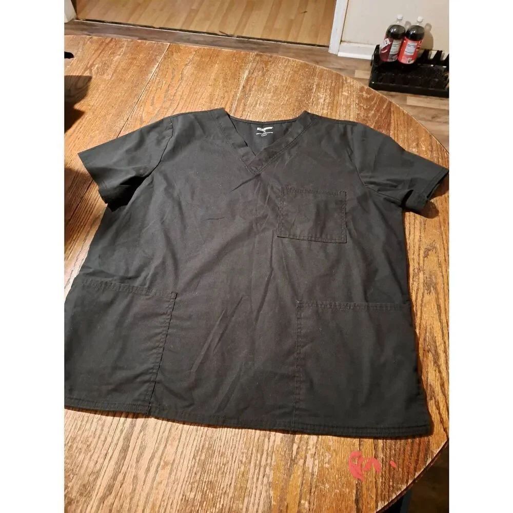 Large Scrubstar Black V-Neck Scrub Top Shirt Pockets Side Slits Nursing Tech